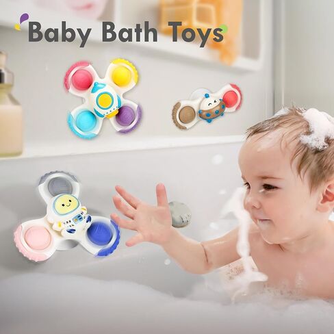ALASOU 3PCS Pop Suction Cup Spinner Toys for 1 Year Old Boy Girl|Novelty Spinning Tops Toddler Toys Age 1-2|Sensory Baby Bath Toys for Toddlers 1-3|12 18 Months Boy Birthday Gift for Infant in Kuwait