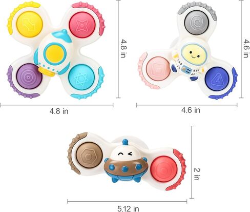 ALASOU 3PCS Pop Suction Cup Spinner Toys for 1 Year Old Boy Girl|Novelty Spinning Tops Toddler Toys Age 1-2|Sensory Baby Bath Toys for Toddlers 1-3|12 18 Months Boy Birthday Gift for Infant in Kuwait