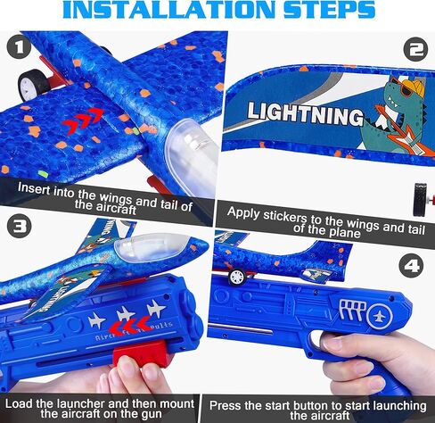 3 Pack Airplane Launcher Toys, 2 Flight Modes LED Foam Glider Catapult Plane, Outdoor Flying Toy for Kids, Birthday Gifts for Boy Girl 6+ Year Old, B-Day Party Supplies in Kuwait