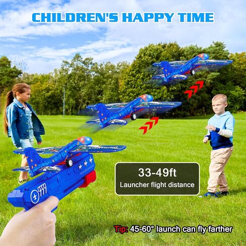 3 Pack Airplane Launcher Toys, 2 Flight Modes LED Foam Glider Catapult Plane, Outdoor Flying Toy for Kids, Birthday Gifts for Boy Girl 6+ Year Old, B-Day Party Supplies in Kuwait