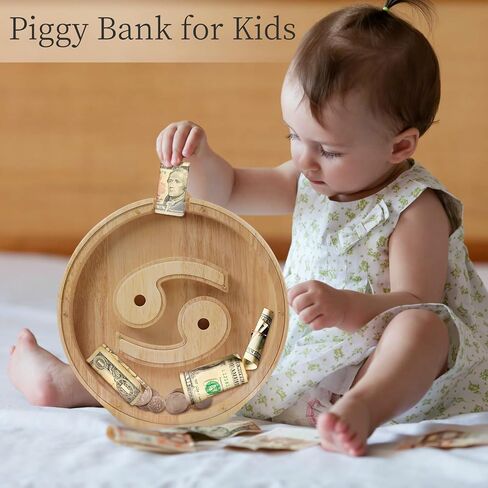 WOOD CITY Wooden Horoscope Piggy Bank for Kids Boys Girls, 10" Large Personalized Bills and Coins Bank Money Box for Toddlers, Creative Birthday Gift for Real-Money, Home Decorations (Virgo) in Saudi Arabia
