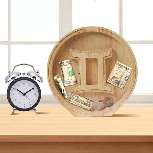 WOOD CITY Wooden Horoscope Piggy Bank for Kids Boys Girls, 10" Large Personalized Bills and Coins Bank Money Box for Toddlers, Creative Birthday Gift for Real-Money, Home Decorations (Virgo) in Saudi Arabia