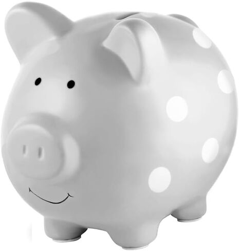 Pearhead Large Ceramic Piggy Bank, Ideal for Boys and Girls, Kids Money and Coin Bank, Perfect Baby Girl Nursery Décor, Gift and Newborn Keepsake, Pink Polka Dots in Kuwait
