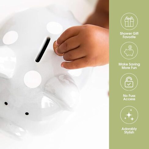 Pearhead Large Ceramic Piggy Bank, Ideal for Boys and Girls, Kids Money and Coin Bank, Perfect Baby Girl Nursery Décor, Gift and Newborn Keepsake, Pink Polka Dots in Kuwait