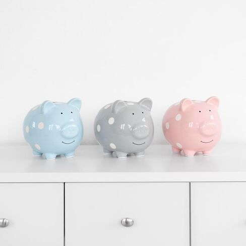 Pearhead Large Ceramic Piggy Bank, Ideal for Boys and Girls, Kids Money and Coin Bank, Perfect Baby Girl Nursery Décor, Gift and Newborn Keepsake, Pink Polka Dots in Kuwait