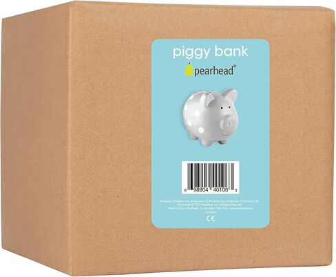 Pearhead Large Ceramic Piggy Bank, Ideal for Boys and Girls, Kids Money and Coin Bank, Perfect Baby Girl Nursery Décor, Gift and Newborn Keepsake, Pink Polka Dots in Kuwait