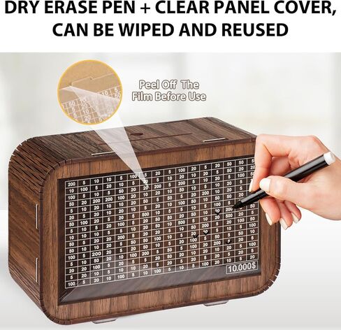 4-in-1 Piggy Bank for Adults Kids - Fully Assembled Wooden Money Saving Challenge Box(1000/3000/5000/10000) - Money Bank with Counter and Dry Erase Pen - Kakeibo Money Box for Cash Coin - BestGift in Saudi Arabia