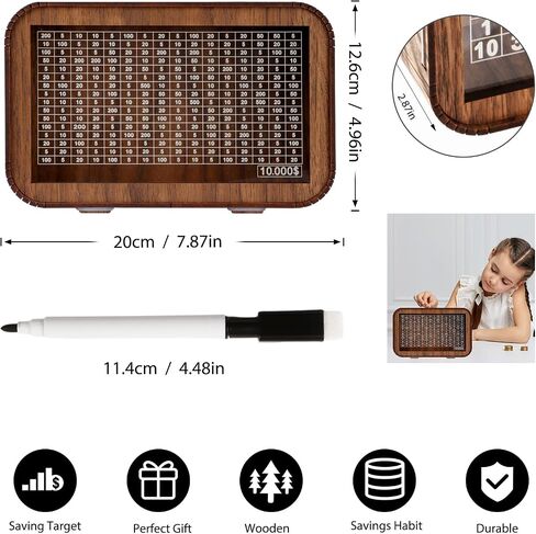 4-in-1 Piggy Bank for Adults Kids - Fully Assembled Wooden Money Saving Challenge Box(1000/3000/5000/10000) - Money Bank with Counter and Dry Erase Pen - Kakeibo Money Box for Cash Coin - BestGift in Saudi Arabia