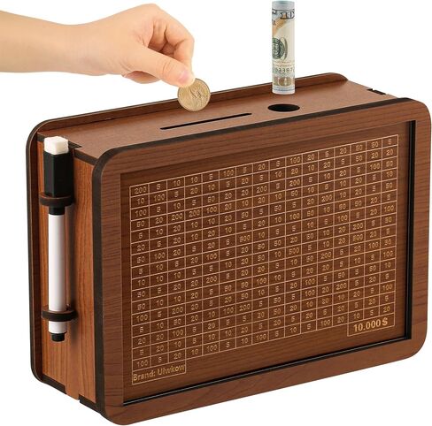 2 Pack Creative Cash Vault Wooden Savings Box,Piggy Bank for Kids Adults with Money Target and Numbers,10000 Savings Challenge Box,Boys Girls Savings Coin Bank,Cultivate Financial Management Habits in Saudi Arabia