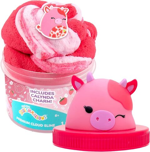 Original Squishmallows Calynda The Cow Premium Cloud Slime, 8 oz. Fluffy Slime, Strawberry Scented, 3 Fun Slime Add Ins, Pre-Made Slime for Kids, Great 6 Year Old Toys, Super Soft Sludge Toy in Saudi Arabia