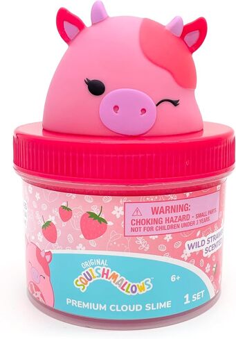 Original Squishmallows Calynda The Cow Premium Cloud Slime, 8 oz. Fluffy Slime, Strawberry Scented, 3 Fun Slime Add Ins, Pre-Made Slime for Kids, Great 6 Year Old Toys, Super Soft Sludge Toy in Saudi Arabia