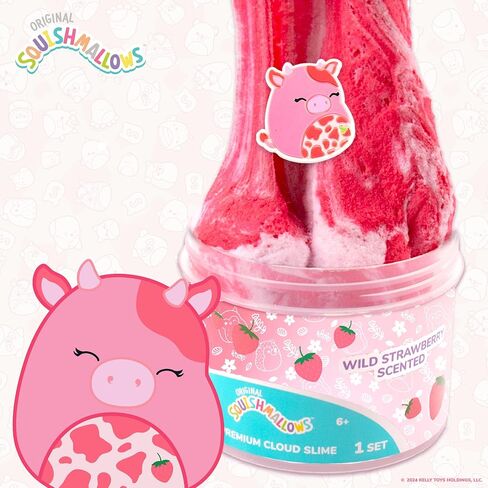 Original Squishmallows Calynda The Cow Premium Cloud Slime, 8 oz. Fluffy Slime, Strawberry Scented, 3 Fun Slime Add Ins, Pre-Made Slime for Kids, Great 6 Year Old Toys, Super Soft Sludge Toy in Saudi Arabia