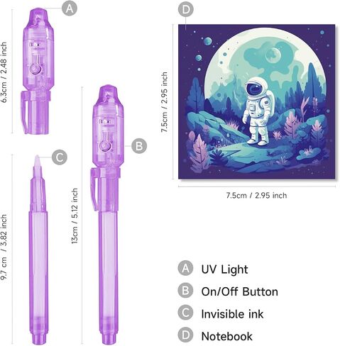 Invisible Ink Pen with Light, 6 Pcs Magic Spy Pen for Secret Message, Birthday Party, and Kids Halloween Goodies Bags Toy in Saudi Arabia