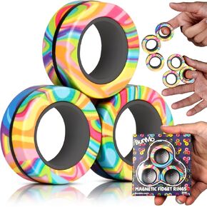 BUNMO Magnetic Rings - Fidget Toys Adults - Magnetic Fidget Rings - Endless Hours of Fun - Spin, Connect & Play - Addictive Fidget Toy for Boys & Girls - Great Teen Gift - Black