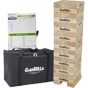 Giantville Giant Tumbling Timber Toy - Premium Pine Wood Life-Size Blocks Tower - Big Floor/Board Indoor/Outdoor Yard Game for Kids & Adults - 56-Pieces + Carry/Storage Bag - Grows to Over 4-Feet