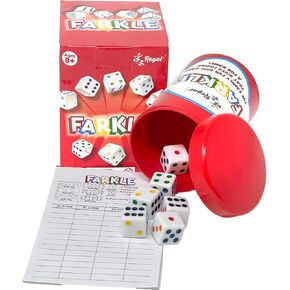 Regal Games - Farkle Classic Dice Game w/ 6 Colored Dice, 1 Convenient Dice Cup for Easy Shaking, and 25 Score Sheets - Fun Family Game for Travel, Camp, and More - Ideal for 2-4 Players (Ages 12+)