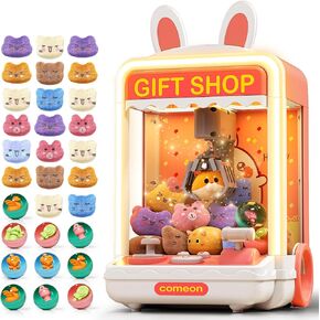 Kids Claw Machine, Mini Candy Vending Grabber, Prize Dispenser Toys for Girls and Boys, Electronic Claw Game Machine for Party Birthdays with Lights Sound, Includes 20 Plush and 10 Mini Toys