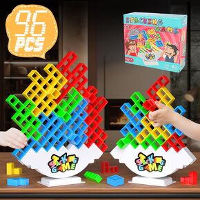 64PCS Stack Attack Game for Adult & Kids, Tetra Board Tower Games for Family Travel Party, 2 Players Balance Stacking Toy, Team Toys Building Block