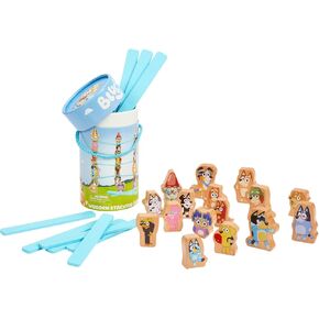 Bluey – Wooden Stacking Game – 25 Build and Balance Pieces with Characters and Sticks in a Storage Tube – FSC Certified for Children 3 Years and Up