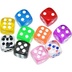 SmartDealsPro 10-Pack D6 Six Sided 16mm Transparent Dice Die for DND, MTG, RPG, Tenzi, Yahtze, Bunco, Table Borad Games, Math Teaching