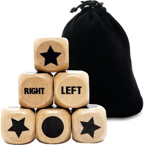 Left Right Center Game Dice 16mm Wooden Dice with Drawstring Bag,Standard Size 6 Sided for Left Right Center Game Dice Accessorie,Easy to Store and Carry (Upgraded 3 Pcs dice)