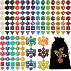 QMay DND Dice Sets - 6 X 7 Polyhedral Dice (42pcs) with 6 Drawstring Bags for Dungeons and Dragons, RPG, MTG,Role Playing Table Game