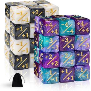 48 Pieces MTG Dice Counters Token Dice, Magic The Gathering Glitter Sparkle Dice, Loyalty Dice Starry Marble D6 Dice Cube Compatible with MTG, CCG, Card Gaming Accessory (Black & White)
