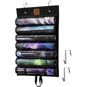 Kabinka Playmat Storage Bag, Hanging Organizer Case for MTG Playmats with 2 Hooks, Fits 6+1 Card Game Mat Tube with Transparent Plastic Slots, Portable Holder for TCG/RPG Play mat (6 Tubes, Black)