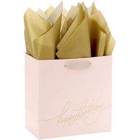 Hallmark Signature 7" Medium Birthday Gift Bag with Tissue Paper (Pink Flowers)
