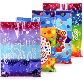 Medium(6.7 * 9.8inch) Happy Birthday Party Favor Bags 40 PCS Plastic Goodies Loot Bags Bulk for Kids Baby Girls & Boys Birthday Return Gift (B Style 40 Packs)