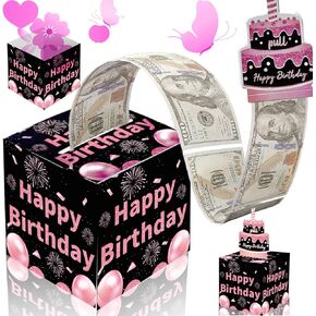 Birthday Money Box for Cash Gift Pull, Surprise Money Roll Gift Box with Pull Out Card and 30 Transparent Bags DIY Set, Funny Ways to Give Money as Gift for Parents, Lovers, Friends (Blue)