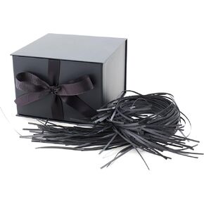 Hallmark Medium Gift Box with Lid and Shredded Paper Fill (Black 7 inch Box) for Weddings, Graduations, Birthdays, Father's Day, Groomsmen Gifts, All Occasion