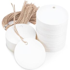 SallyFashion 120PCS White Round Gift Tags, Kraft Paper Gift Tags with String Blank Hang Tags for Gifts Wrapping Craft Project Wedding Favors