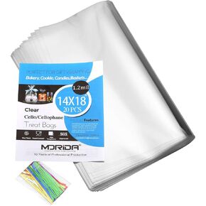 100pcs 6X10 inch Cellophane Bags Cellophane Treat Bags Clear Gift Bags Cake Pop Bags Candy Bags Cello Bags for Party Favors Goodie Favor Bakery Cookie with 5" Twist Ties