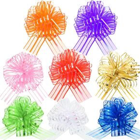 Poen 8 Pieces Large Pull Bow 6 inches Organza Gift Wrapping Ribbon Bow for Wedding Baskets Gift Wrapping and Decoration(Mixed Color)