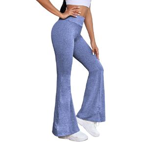 OYOANGLE Women's Yoga Flare Leg Bell Yoga Pants High Waisted Bootcut Bottom Yoga Leggings Grey S
