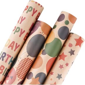 Birthday Wrapping Paper,Gift Wrapping Paper Roll,Kraft Wrapping Paper-17 inch X 32.8 Feet Per roll,Colorful Happy Birthday Pattern For Boys Girls, Perfect For Birthday Party, Baby Shower