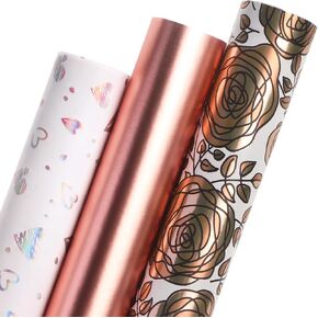 Ribbli Birthday Wrapping Paper Iridescent Gift Wrapping Paper Mini Roll, 3 Rolls Happy Birthday Polka Dots Stripes Printed Assortment - 17 inch x 120 inch(10feet) Per Roll