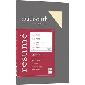 Southworth® 100 ٪ ورقة من السيرة الذاتية ، 8 1/2 "× 11" ، 24 رطل ، 100 ٪ معاد تدويرها ، العاج ، حزمة 100