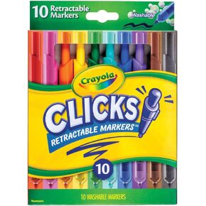Crayola Clicks Retractable Tip Markers (10ct), Cone Tip, Washable Art Marker Set for Kids, Coloring Supplies, Long Lasting, Gifts for Kids, 3+