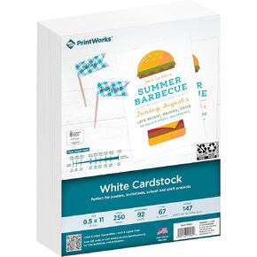 PrintWorks White Cardstock ، Standard ، 67 LB. Vellum ، 92 Bright ، 250 Sheets ، 8.5 × 11 ، للمكتب ، الطباعة المنزلية والمدرسة ، مشاريع الحرفية (00564)