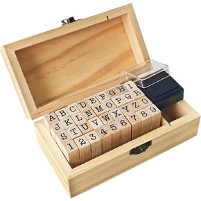 70Pcs Wooden Rubber Alphabet Letter Number Stamps,Wooden Rubber Number Letter,Stamper Seal Set Capital Upper Lower Case for DIY Craft Card Making Happy Planner Scrapbooking Supplies(Dark Wooden)