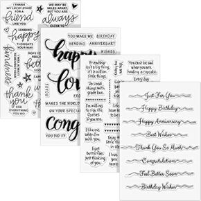 4 Sheets Words Clear Stamps for Card Making Silicone Sentiment Stamp with Scripture Greeting Words Pattern for Valentines Christmas Holiday Card and DIY Scrapbooking Journal (Classic)