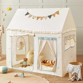 Tiny Land Play Tent with Padded Mat & LED Lights, Kids Tent, Playhouse for Kids, Indoor Bed Tent for Toddler, Toys for 3,4,5,6-Year-Old Girls, Neutral Color Play Room Furniture