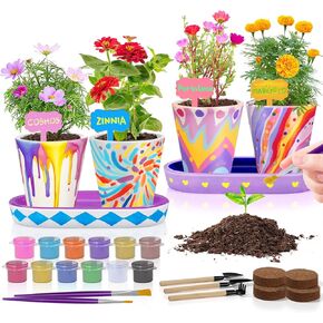 4 Set Paint & Plant Flower Gardening Kit - Gifts for Girls Ages 8-12, Arts and Crafts for Kids Ages 8-12, Kids Gardening Set, Birthday Toys Easter Gifts for Girls Boys Ages 4 5 6 7 8 9 10 11 12