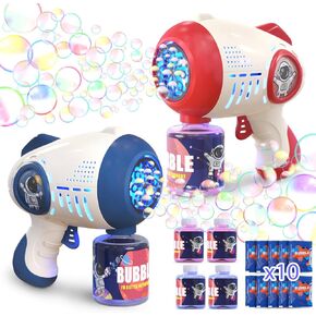 EagleStone Bubble Gun Machine 2 Pack for Kids Toddlers, 10 Hole Bunny Bubble Wand Blaster, Automatic Bubble Blower with LED Lights, Bubble Solution for Outdoor, Wedding Party Favor