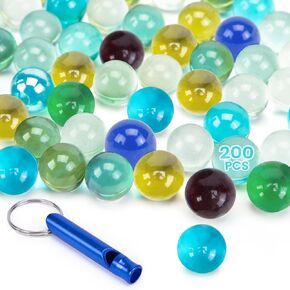 POPLAY 50 PCS Beautiful Player Marbles Bulk for Marble Games, Multiple Colors(1 Whistle)