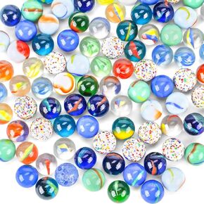 POPLAY 160PCS Color Mixing Glass Marbles, for Kids Marble Run Games, Vase Fillers DIY Home Decoration