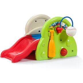 Step2 Sport-Tastic Activity Center ، Kids Playhouse ، Indoor/Outdoor Playset & Slide ، Play Gym يشمل الخفافيش والكرات ، المصنوعة من البلاستيك المتين ، للأطفال الصغار 1+ سنوات