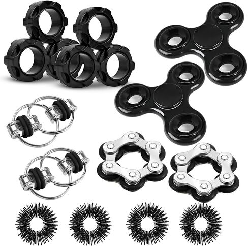 Fidget Toys Adults Pack 6Pcs, EDC Fidgeting Game for Kids Teen Cool Mini Gadget Desk Toys Figette Spinner Figits Rings Classroom ADHD Stress Anxiety Relief Silent Toy Stocking Stuffers Gift for Boys in Kuwait
